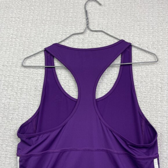 Adidas Tank Top Womens M Purple Striped Climalite Racer Back Running Logo - Picture 9 of 10
